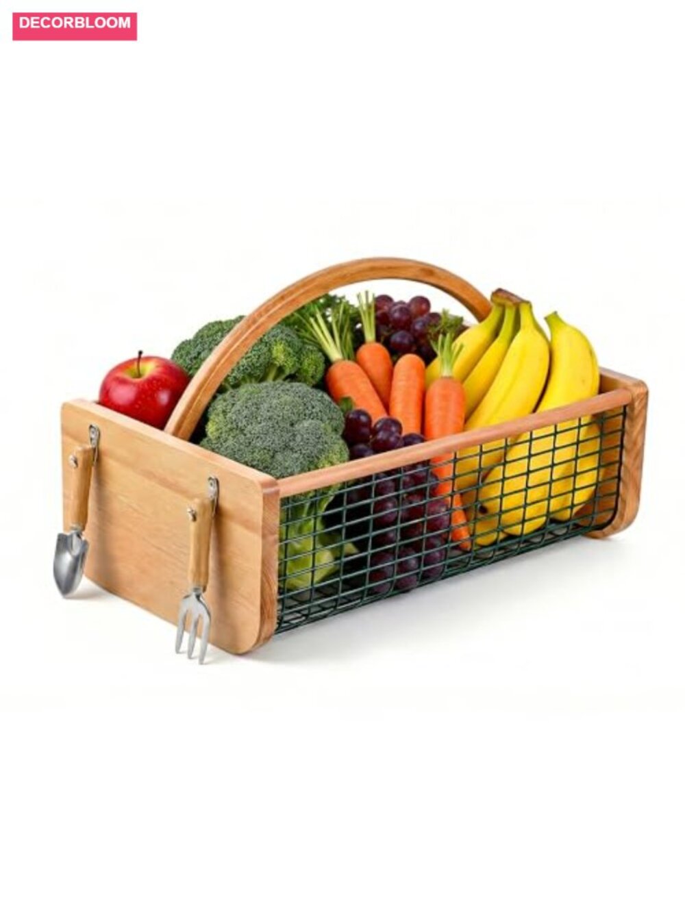 Beech Wood Harvest Basket with Metal Mesh Lining Garden Hod